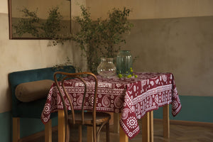 Kala (Red) - Georgian Traditional Blue Tablecloth