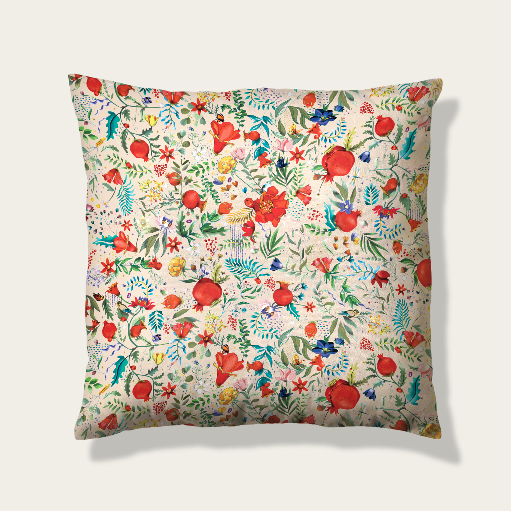 Velvet Decorative Cushion cover - Promegrenates Garden - Light