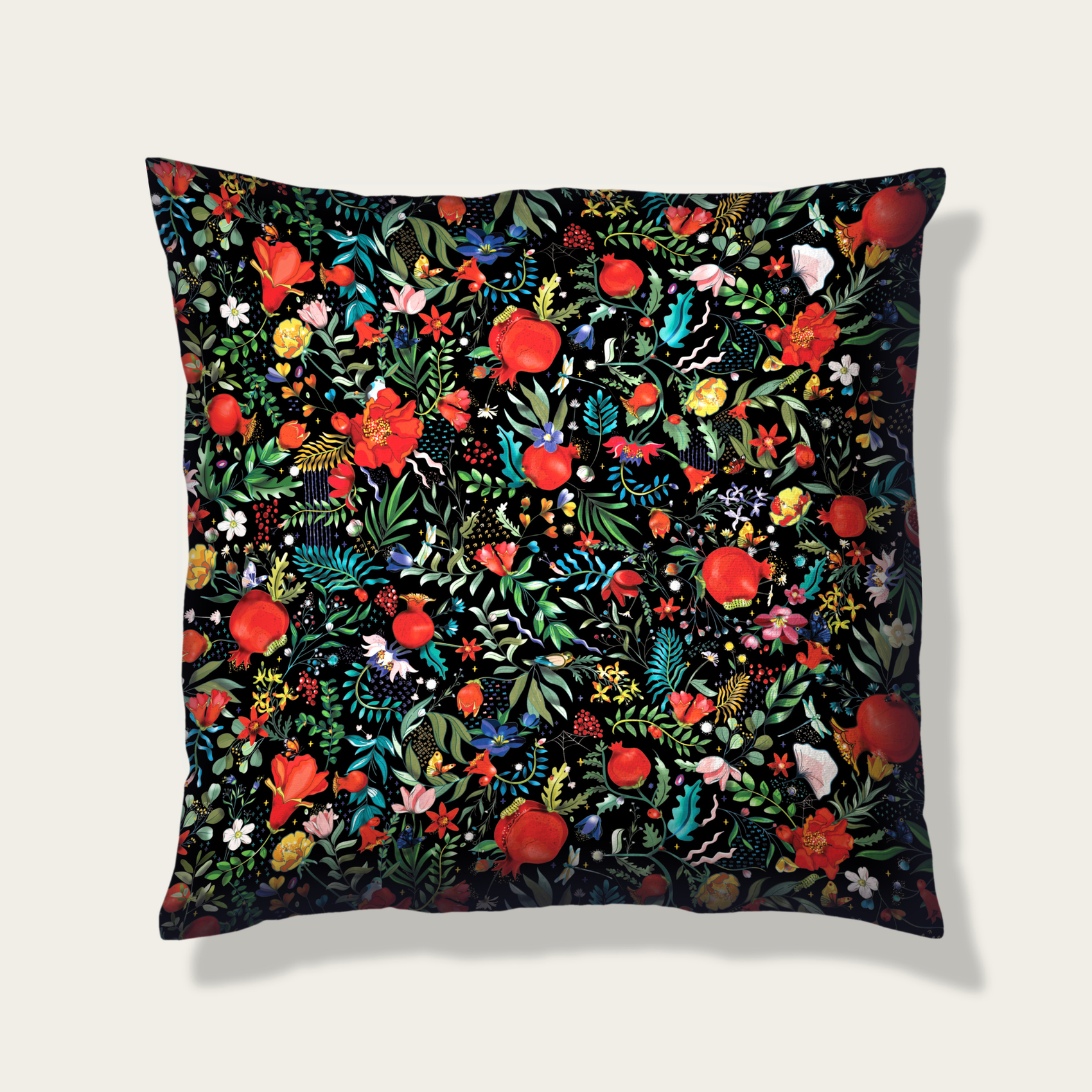 Velvet Decorative Cushion cover - Promegrenates Garden - Dark