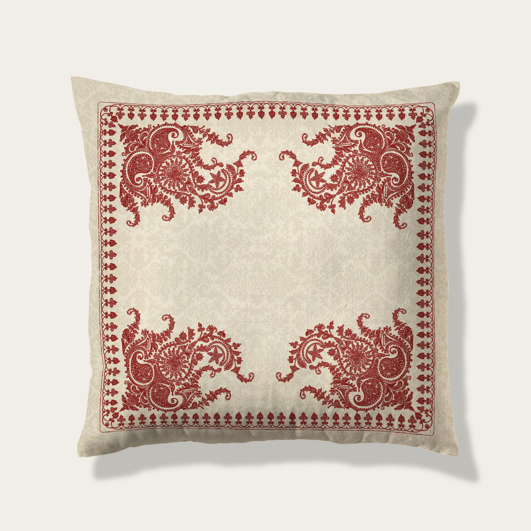 Velvet Decorative Cushion cover -  Beige/Burgundy