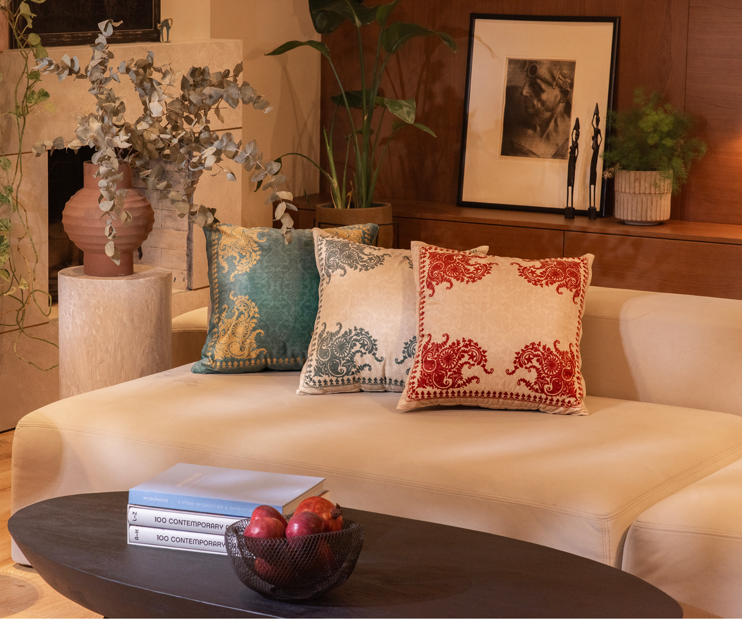 Velvet Decorative Cushion cover -  Beige/Turquise