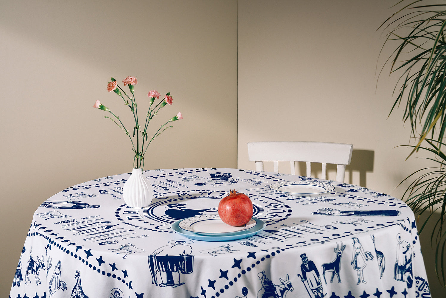 Tablecloth - Pirosmani - White - BlueTabla