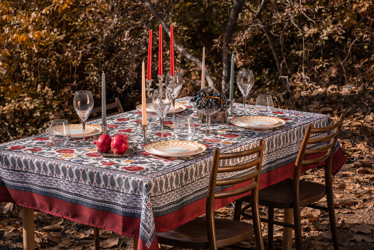 Tablecloth - Georgian Alphabet & Pomegranate - Red - BlueTabla