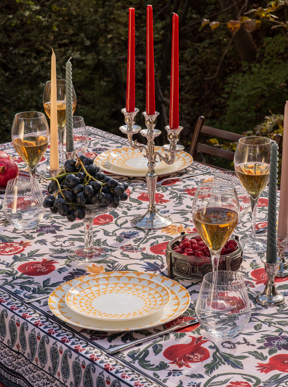 Tablecloth - Georgian Alphabet & Pomegranate - Red - BlueTabla