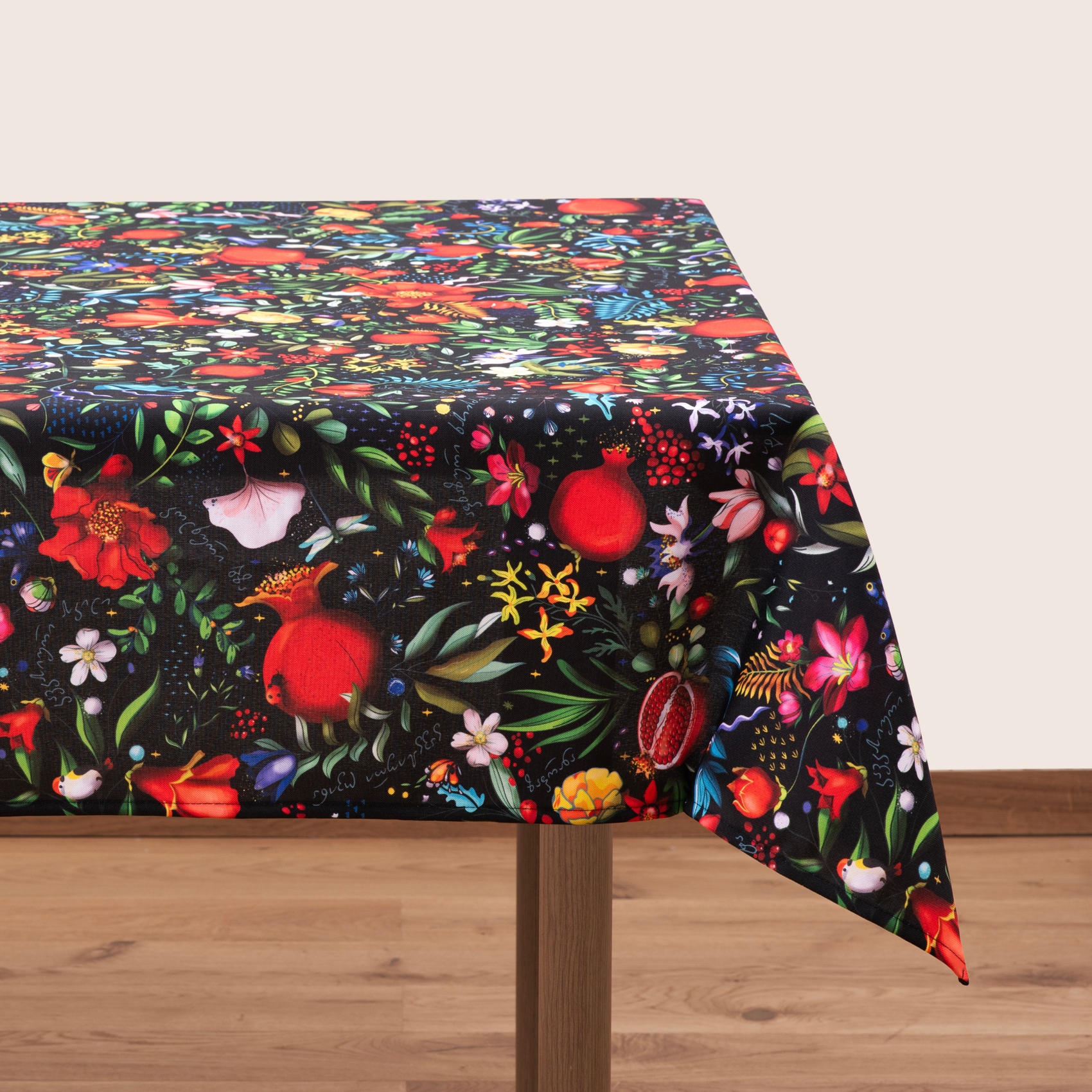 Tablecloth - Pomegranates & Georgian Flora - Dark - BlueTabla