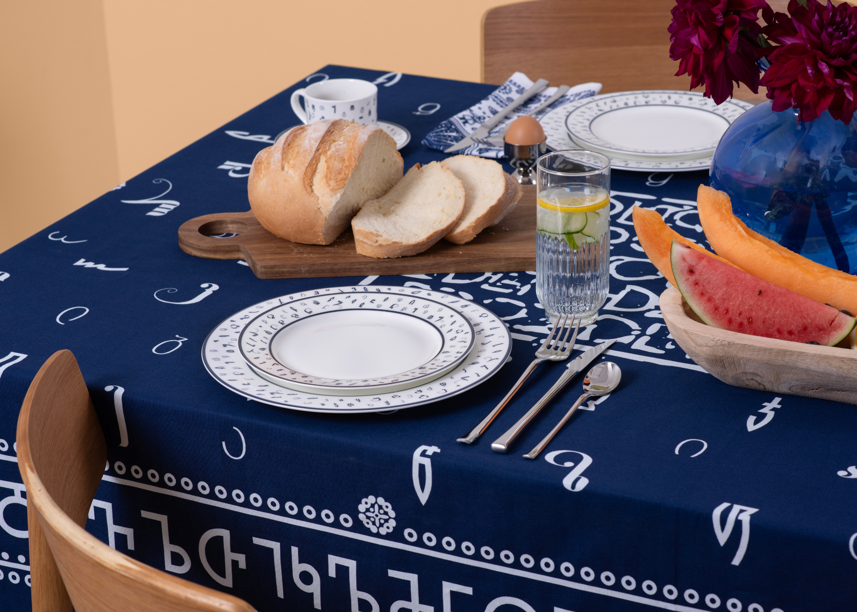 Tablecloth - Georgian Alphabet - Blue - BlueTabla