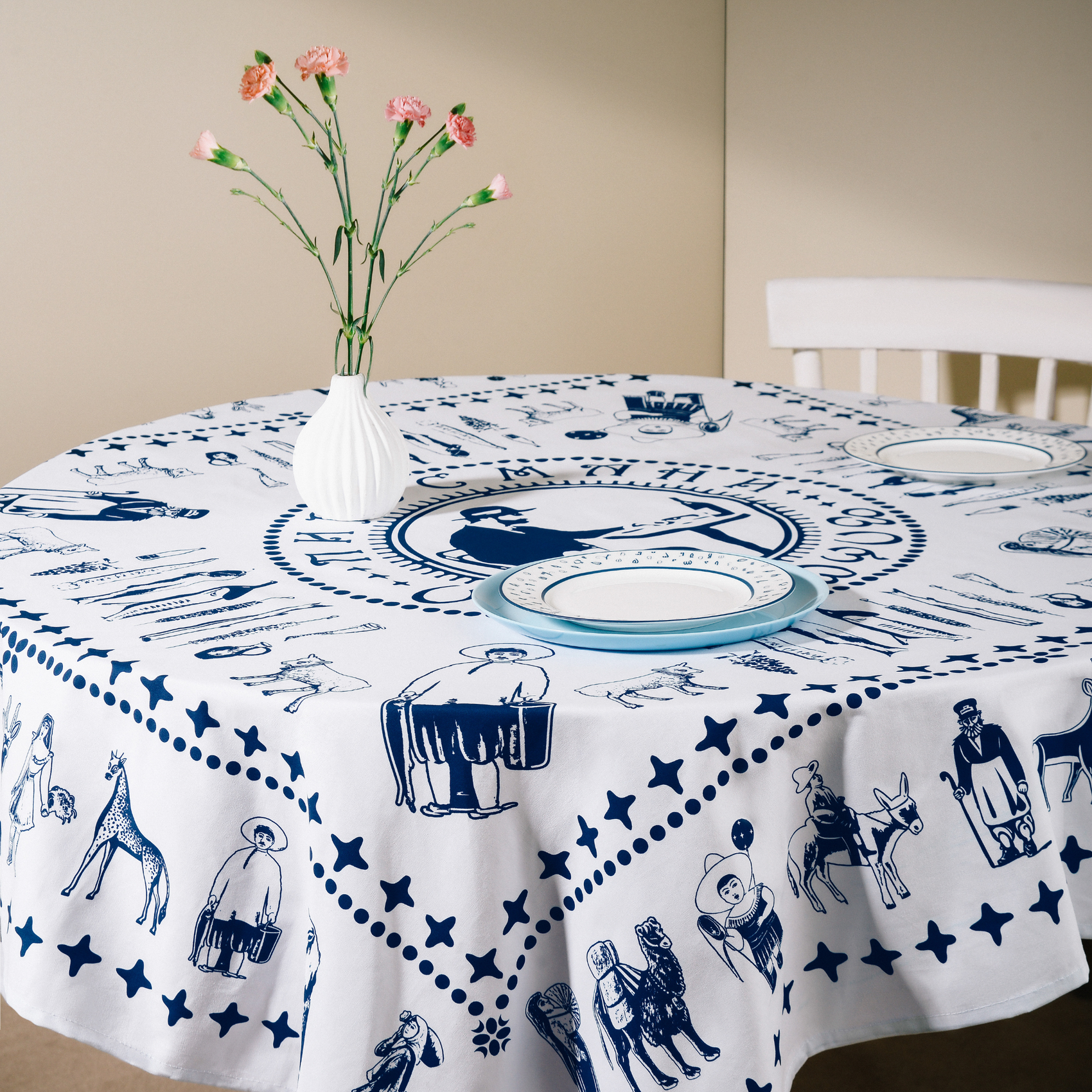 Tablecloth - Pirosmani - White - BlueTabla