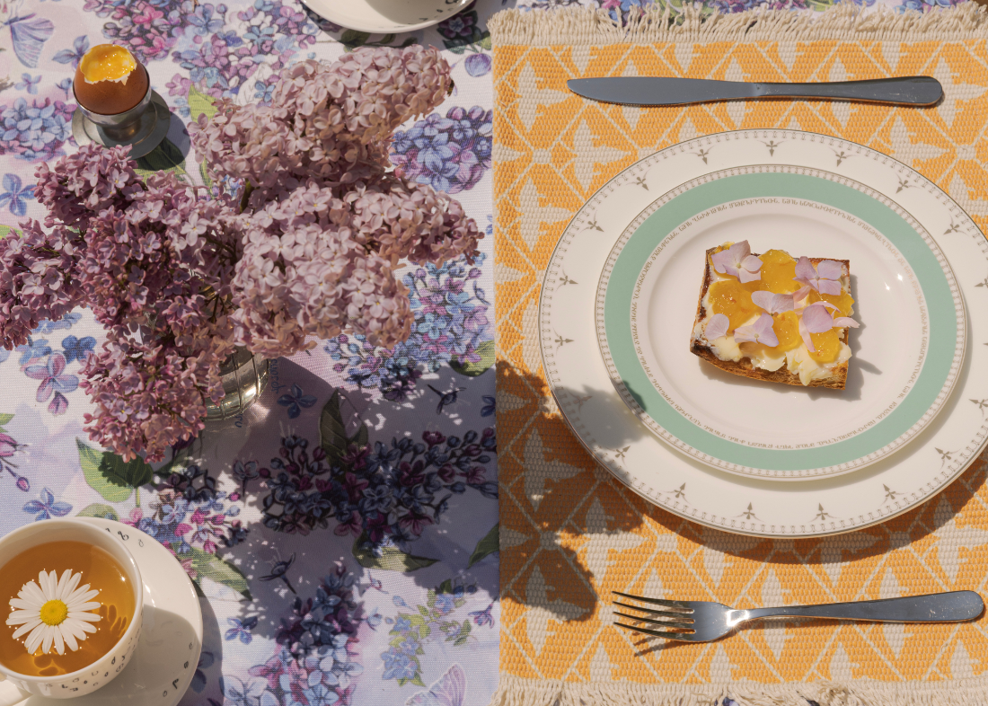 cotton tablecloth for summer lilac design blooming flowers