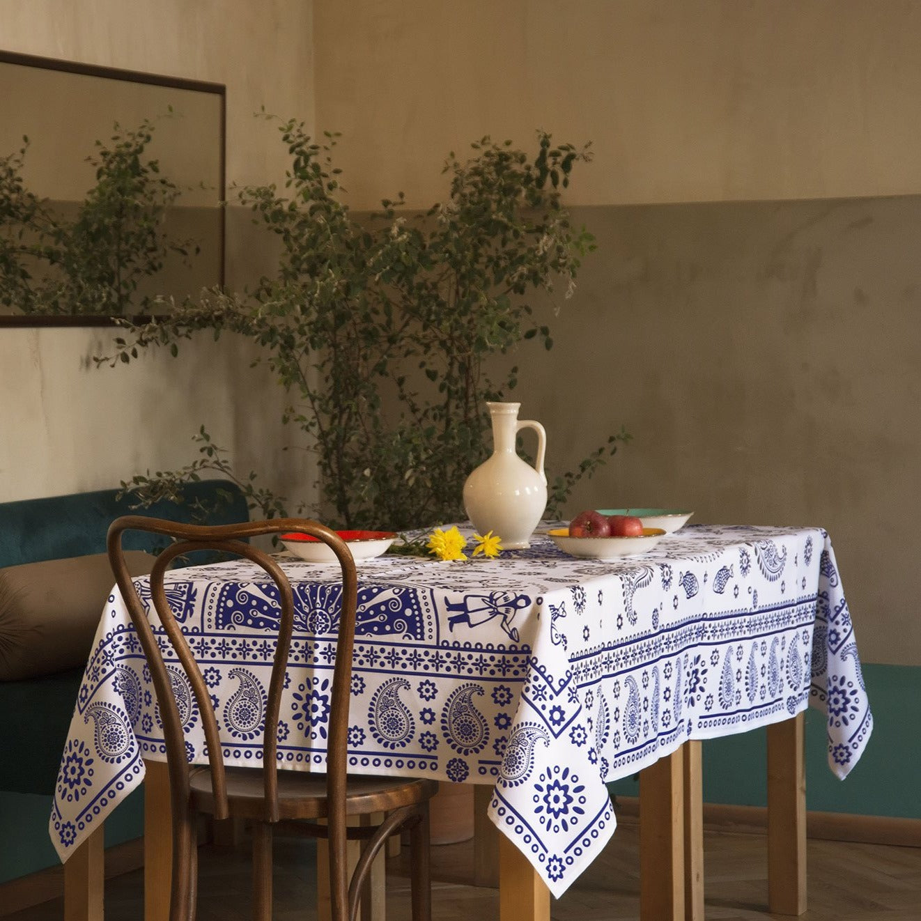 Tablecloth - Kala - White - BlueTabla
