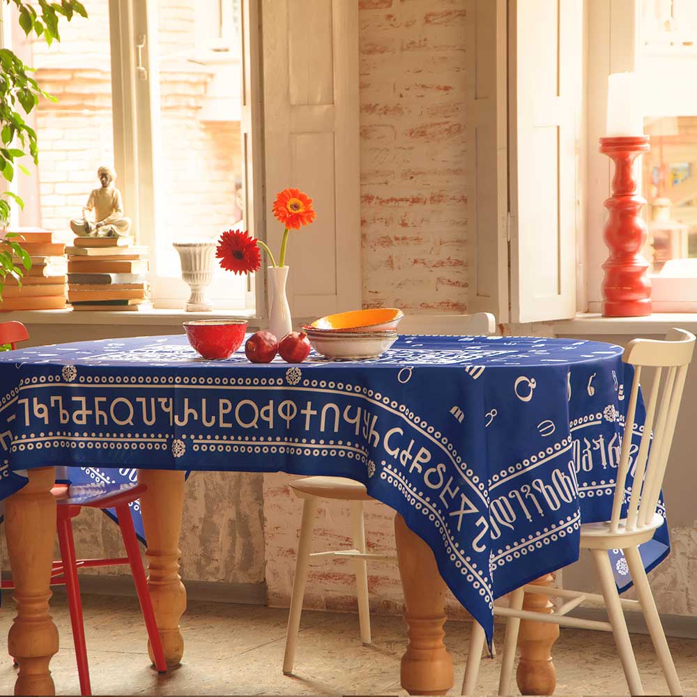 Tablecloth - Georgian Alphabet - Blue - BlueTabla