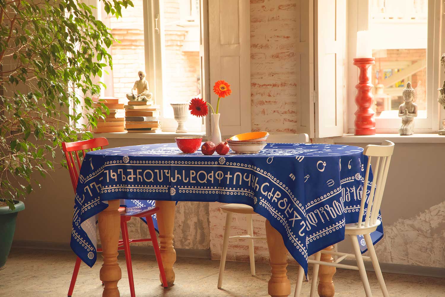 Tablecloth - Georgian Alphabet - Blue - BlueTabla