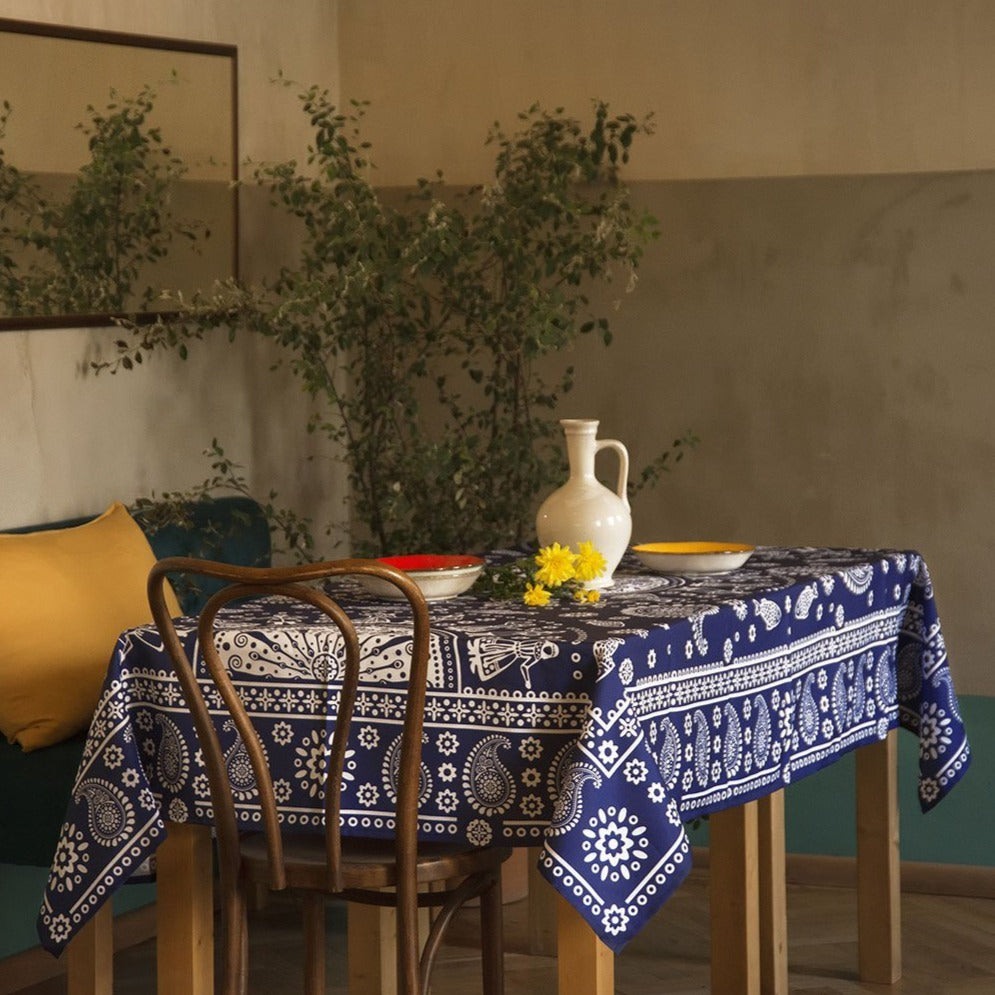 Blue store table linens