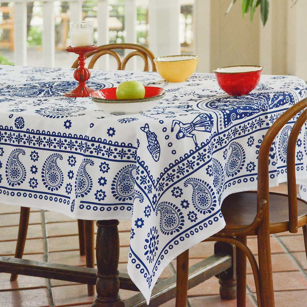 Tablecloth - Kala - White - BlueTabla