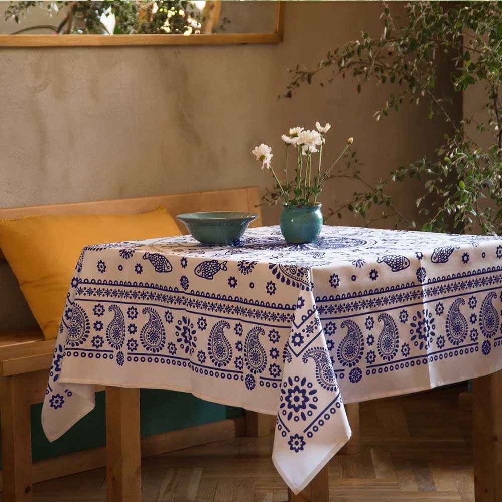 Tablecloth - Kala - White - BlueTabla